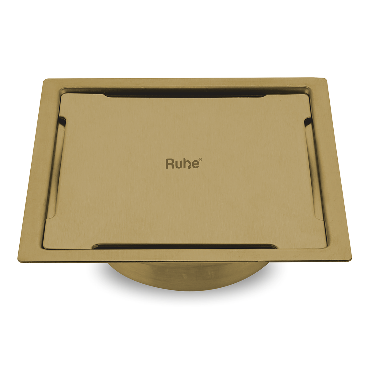 Diamond Square Flat Cut Floor Drain in Yellow Gold PVD Coating (5 x 5 Inches) - by Ruhe