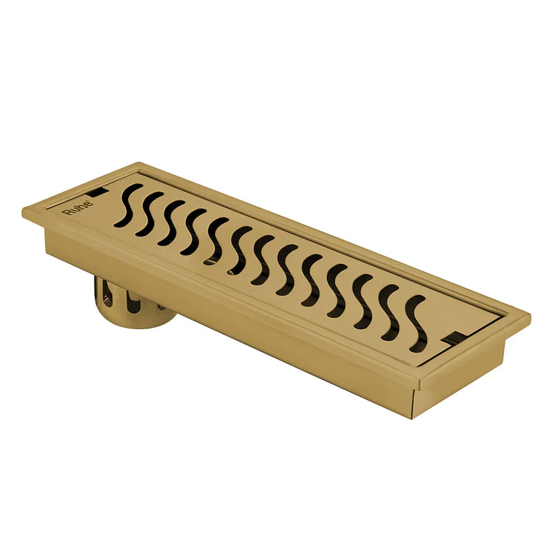 Wave Shower Drain Channel (24 x 4 Inches) YELLOW GOLD PVD Coated - by Ruhe