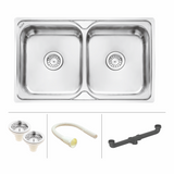Square Double Bowl Premium Stainless Steel Kitchen Sink (32 x 20 x 8 inches) - by Ruhe®
