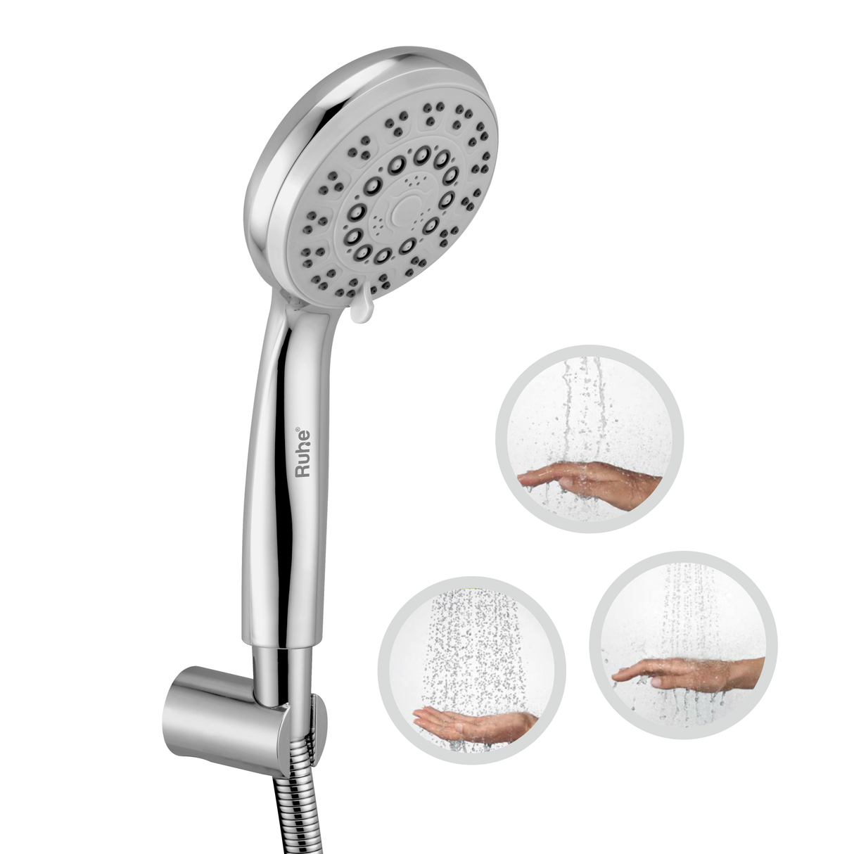 Sigma ABS Multi-Flow Hand Shower with Flexible Tube (304 Grade) and Hook - by Ruhe