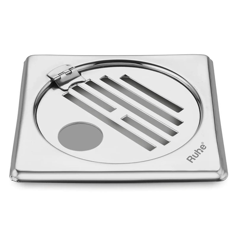 Classic Neon Square Floor Drain (5 x 5 inches) with Hole and Hinged Grating Top - by Ruhe