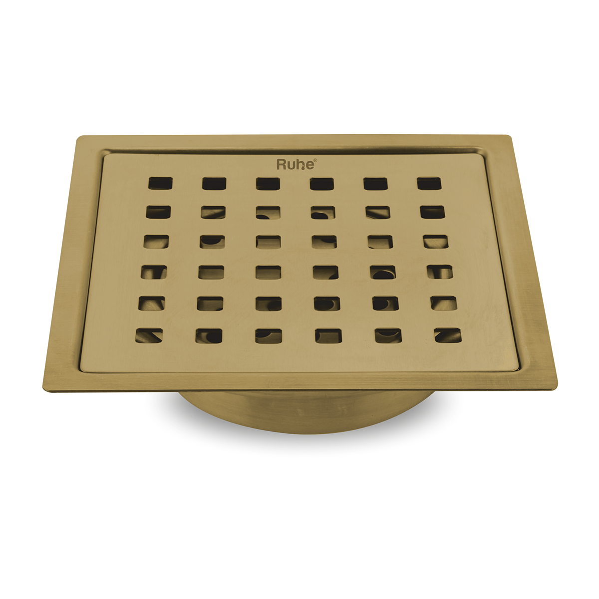 Pearl Square Flat Cut Floor Drain in Yellow Gold PVD Coating (5 x 5 Inches) - by Ruhe