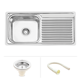 Square Single Bowl (37 x 18 x 8 Inches) 304-Grade Stainless Steel Kitchen Sink with Drainboard