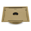 Diamond Square Flat Cut Floor Drain in Yellow Gold PVD Coating (6 x 6 Inches) with Hole