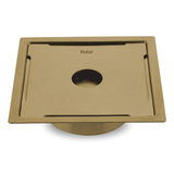 Diamond Square Flat Cut Floor Drain in Yellow Gold PVD Coating (6 x 6 Inches) with Hole
