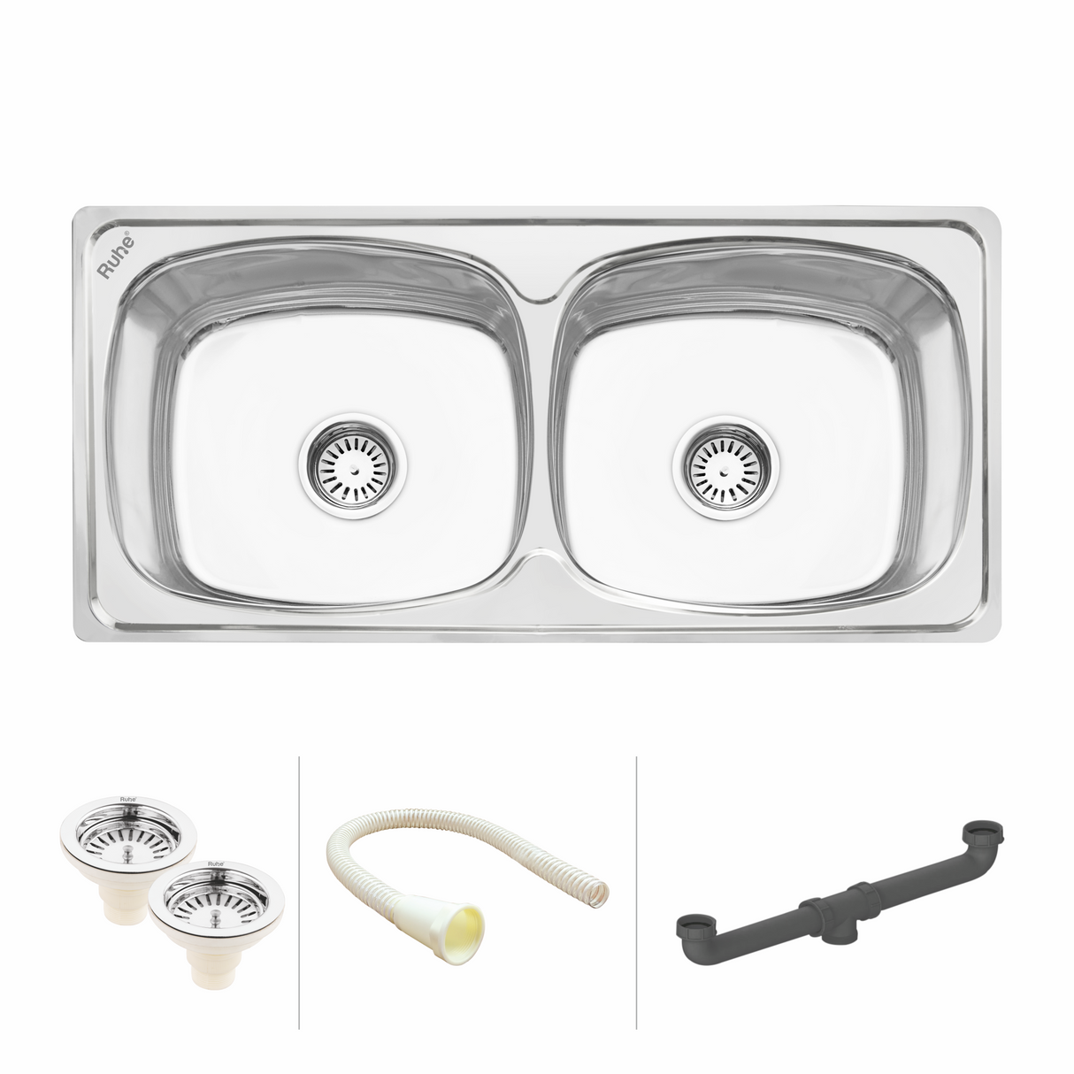 Oval Double Bowl (45 x 20 x 9 inches) Kitchen Sink - by Ruhe