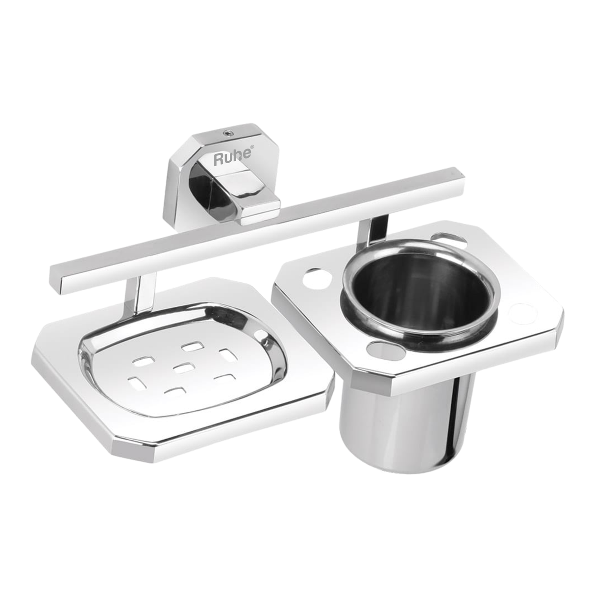 Cube Stainless-Steel Soap Dish with Tumbler Holder (304 Grade) - by Ruhe®