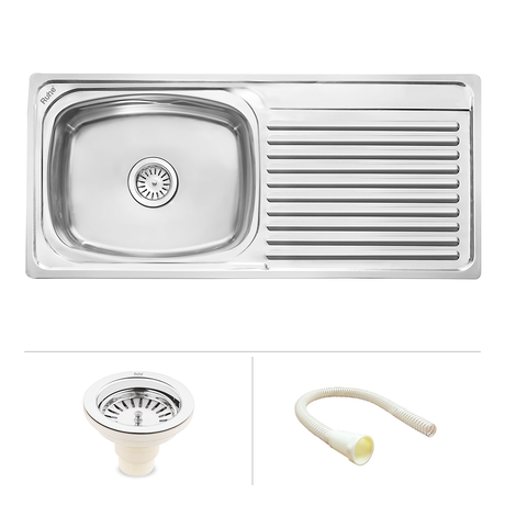 Oval Single Bowl (37 x 18 x 8 inches) Premium Stainless Steel Kitchen Sink with Drainboard
