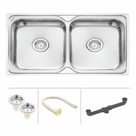 Square Double Bowl Premium Stainless Steel Kitchen Sink (45 x 20 x 9 inches)