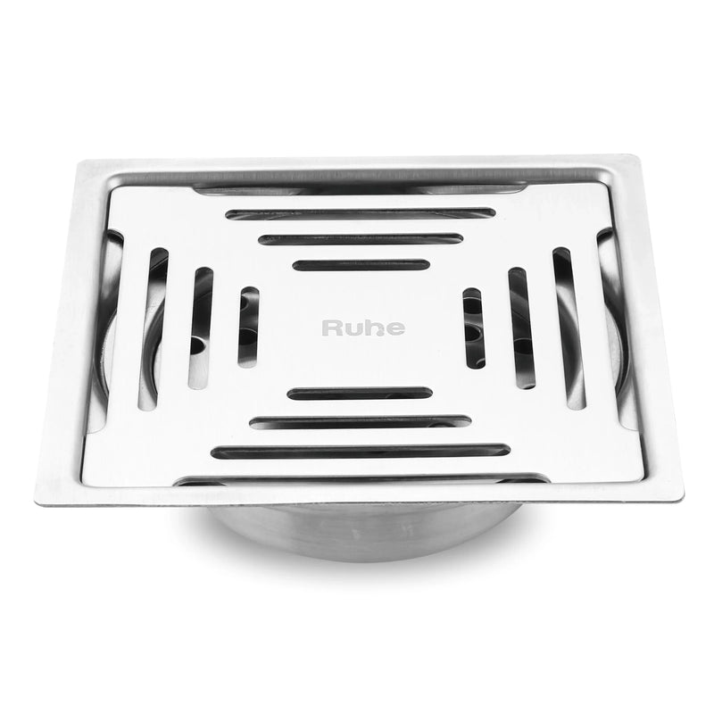 Opal Square Flat Cut 304-Grade Floor Drain with Cockroach Trap (5 x 5 Inches) - by Ruhe