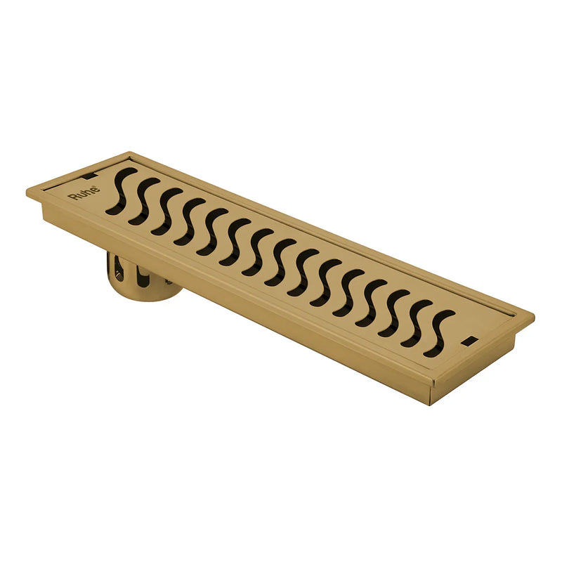 Wave Shower Drain Channel (32 x 4 Inches) YELLOW GOLD PVD Coated - by Ruhe