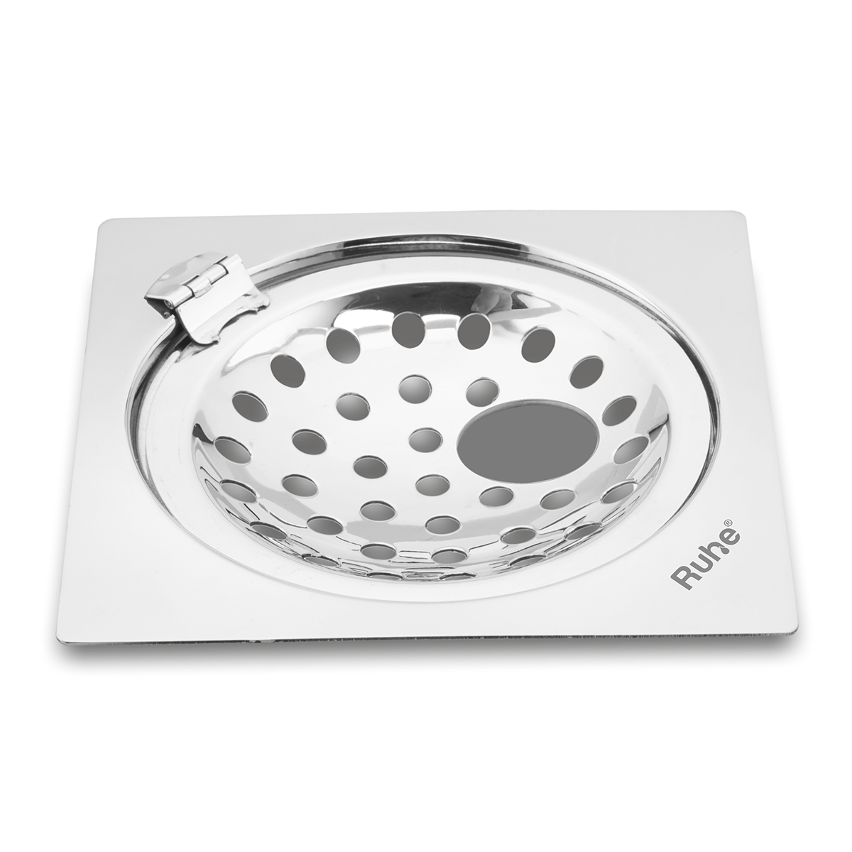 Neon Square Flat Cut Floor Drain (6 x 6 inches) with Hole and Hinged Grating Top - by Ruhe®