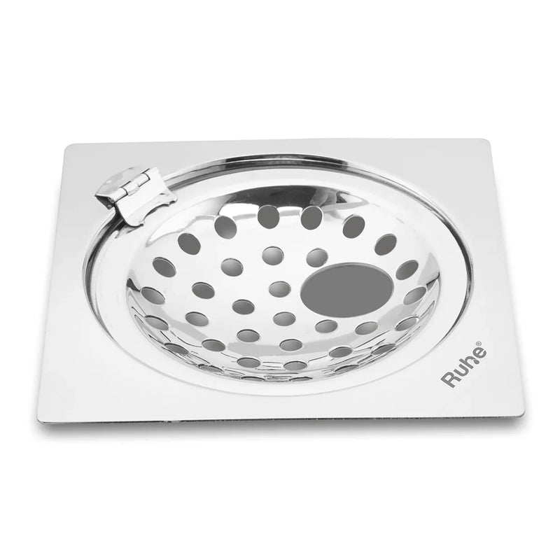 Neon Square Flat Cut Floor Drain (6 x 6 inches) with Hole and Hinged Grating Top - by Ruhe