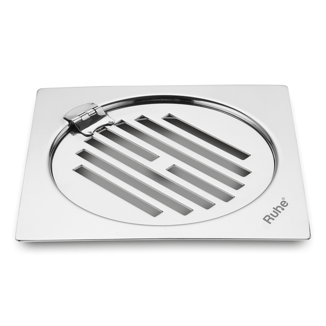 Classic Neon Square Flat Cut Floor Drain (5 x 5 inches) with Hinged Grating Top