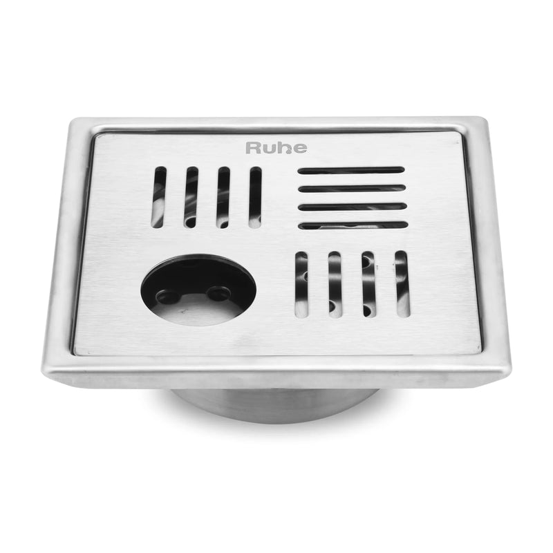 Ruby Square 304-Grade Floor Drain with Collar, Hole & Cockroach Trap (6 x 6 Inches) - by Ruhe