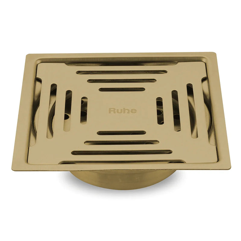 Opal Square Flat Cut Floor Drain in Yellow Gold PVD Coating (6 x 6 Inches) - by Ruhe