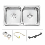 Square Double Bowl Premium Stainless Steel Kitchen Sink (37 x 18 x 8 inches) - by Ruhe®