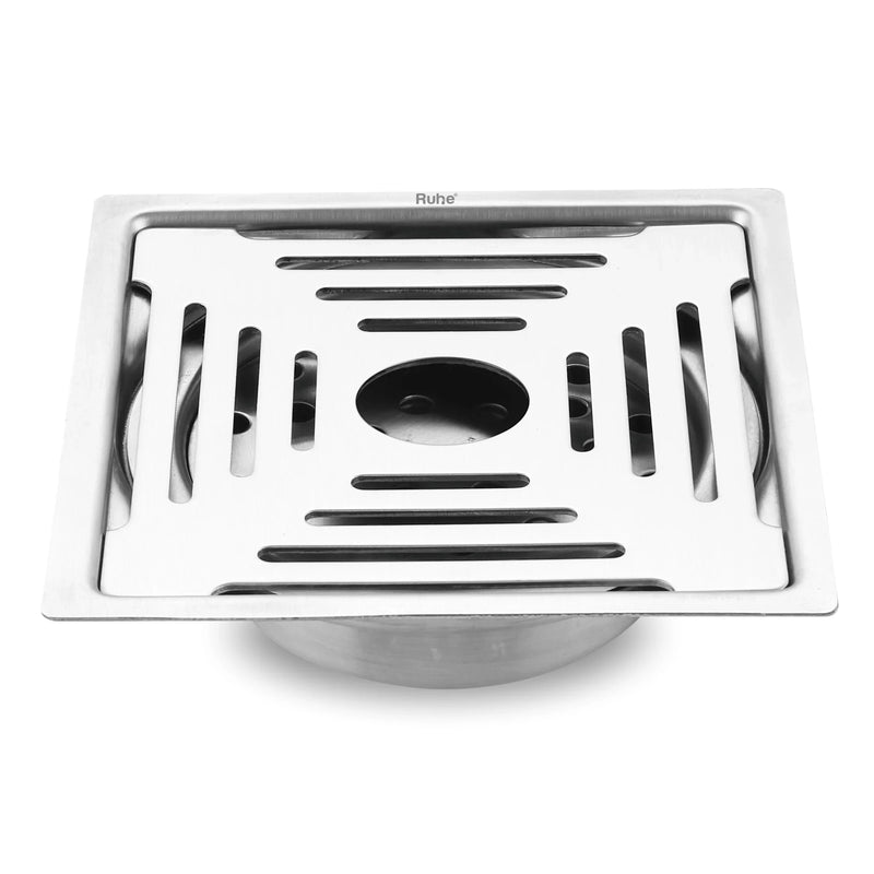 Opal Square Flat Cut 304-Grade Floor Drain with Hole & Cockroach Trap (6 x 6 Inches) - by Ruhe