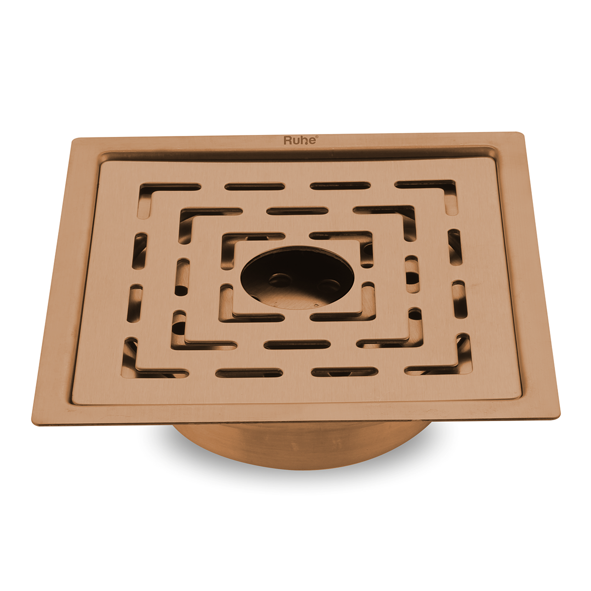 Sapphire Square Flat Cut Floor Drain in Antique Copper PVD Coating (5 x 5 Inches) with Hole - by Ruhe®