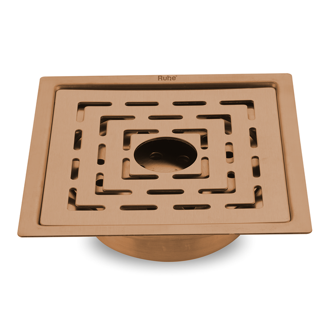 Sapphire Square Flat Cut Floor Drain in Antique Copper PVD Coating (5 x 5 Inches) with Hole