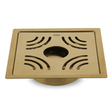 Emerald Square Flat Cut Floor Drain in Yellow Gold PVD Coating (5 x 5 Inches) with Hole