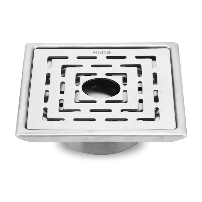 Sapphire Square 304-Grade Floor Drain with Collar, Hole & Cockroach Trap (5 x 5 Inches) - by Ruhe