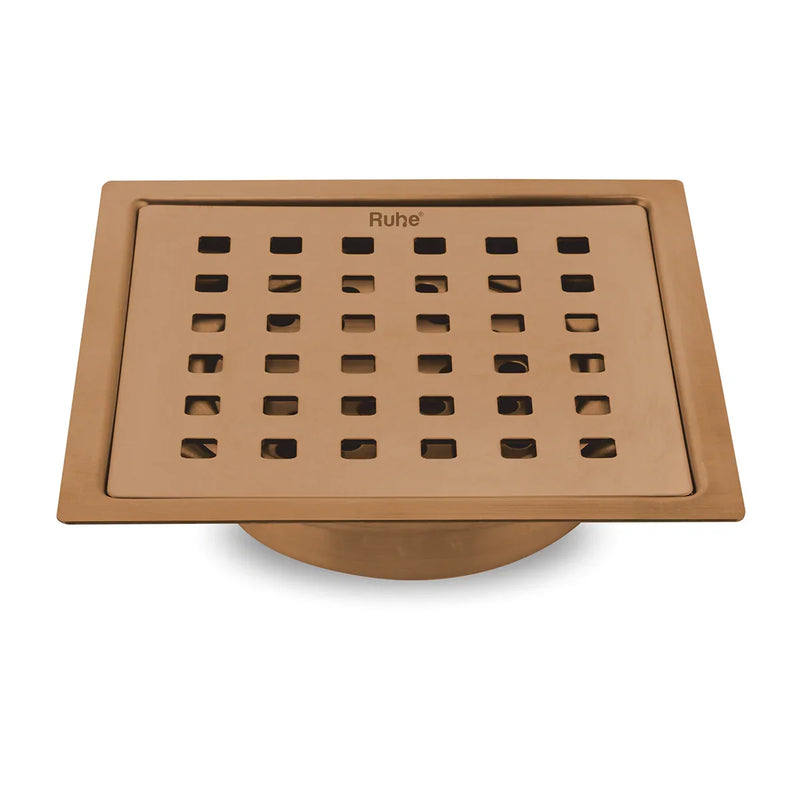 Pearl Square Flat Cut Floor Drain in Antique Copper PVD Coating (6 x 6 Inches) - by Ruhe
