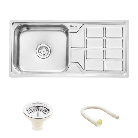 Square Single Bowl (45 x 20 x 9 Inches) 304-Grade Stainless Steel Kitchen Sink with Drainboard
