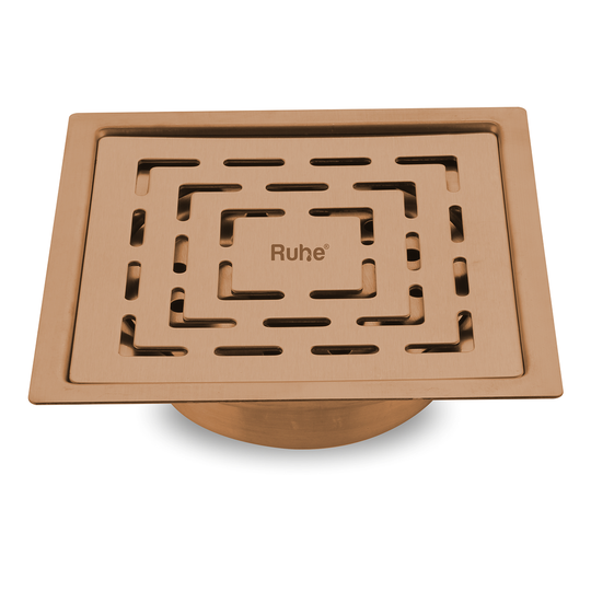 Sapphire Square Flat Cut Floor Drain in Antique Copper PVD Coating (6 x 6 Inches)