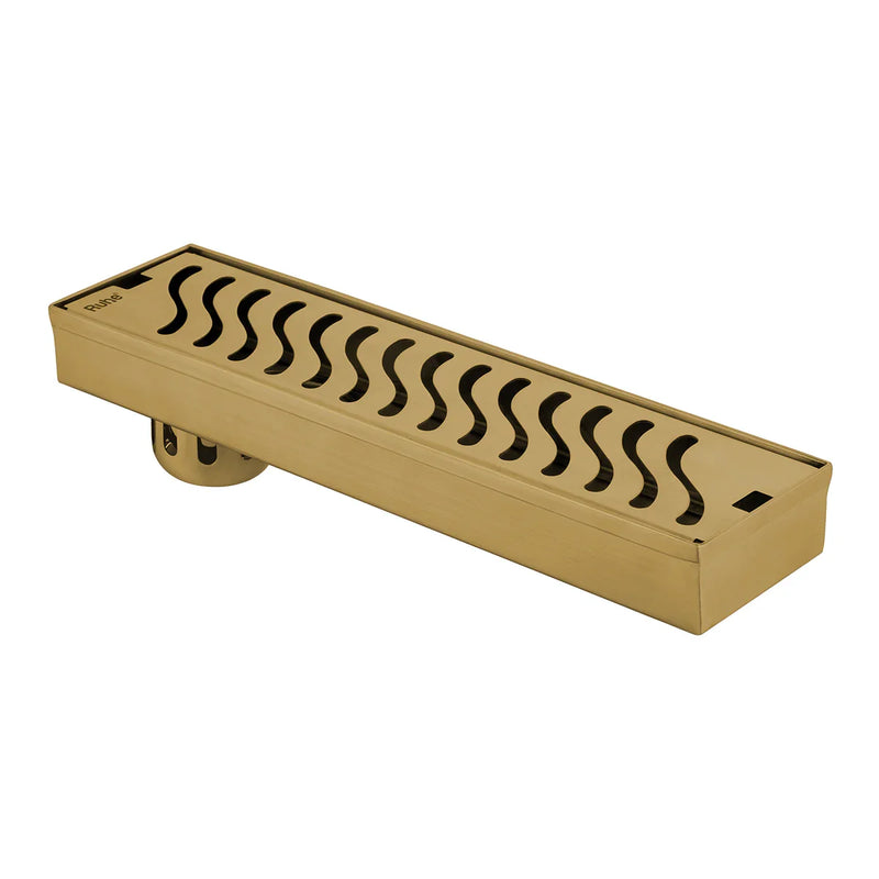 Wave Shower Drain Channel (12 x 3 Inches) YELLOW GOLD PVD Coated - by Ruhe