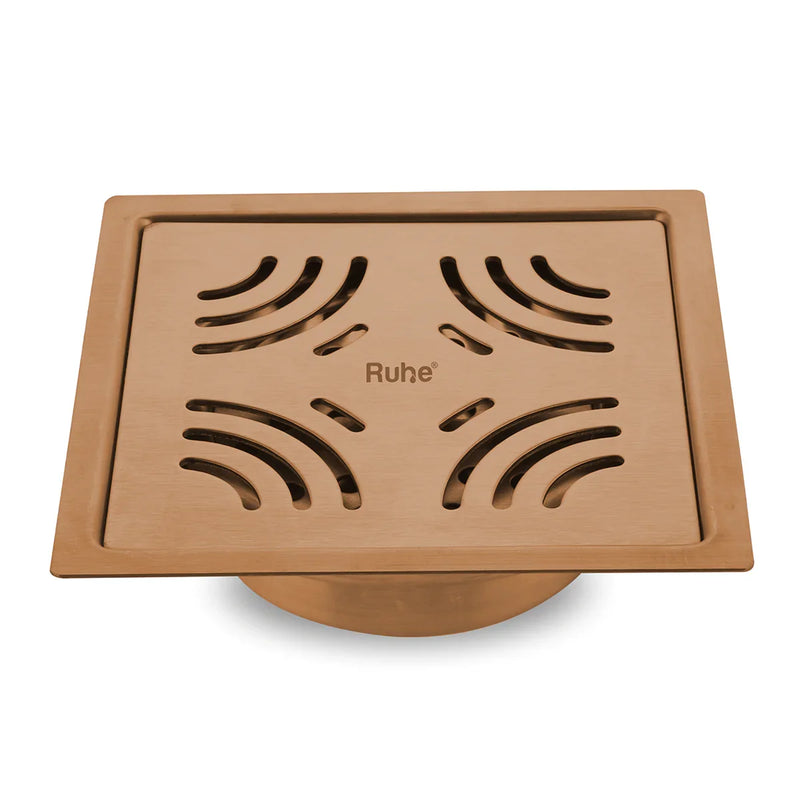 Emerald Square Flat Cut Floor Drain in Antique Copper PVD Coating (6 x 6 Inches) - by Ruhe