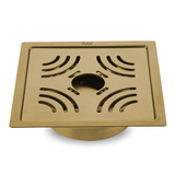 Emerald Square Flat Cut Floor Drain in Yellow Gold PVD Coating (6 x 6 Inches) with Hole
