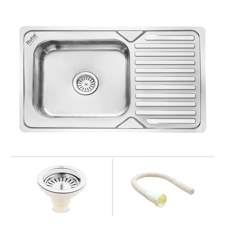 Square Single Bowl (32 x 20 x 8 inches) 304-Grade Stainless Steel Kitchen Sink with Drainboard