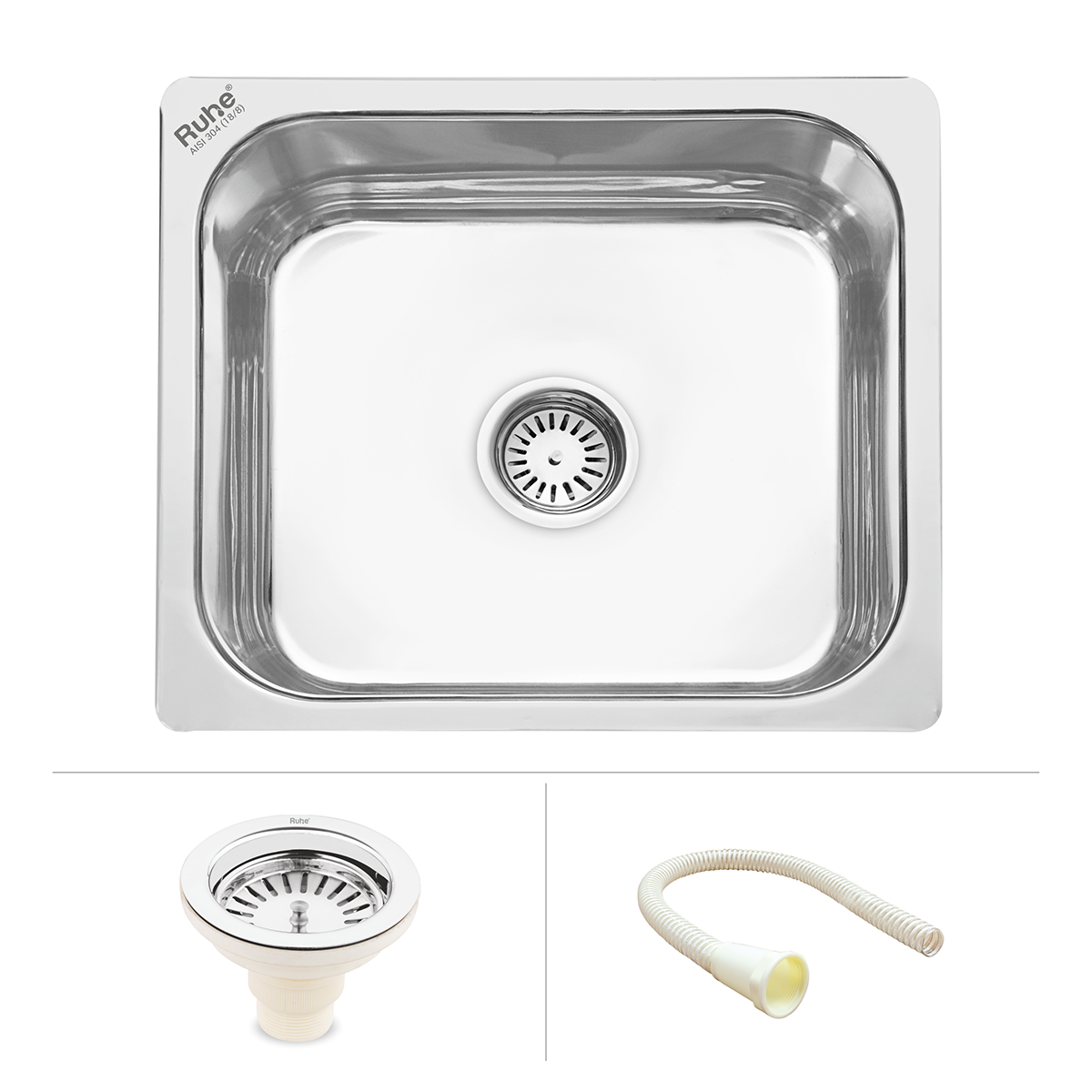 Square Single Bowl 304-Grade Kitchen Sink (20 x 17 x 8 inches)– by Ruhe