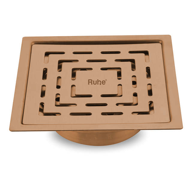 Sapphire Square Flat Cut Floor Drain in Antique Copper PVD Coating (5 x 5 Inches)