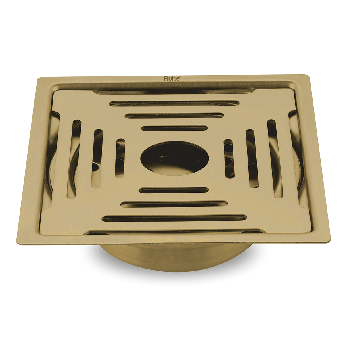 Opal Square Flat Cut Floor Drain in Yellow Gold PVD Coating (5 x 5 Inches) with Hole