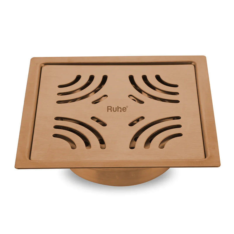 Emerald Square Flat Cut Floor Drain in Antique Copper PVD Coating (5 x 5 Inches) - by Ruhe