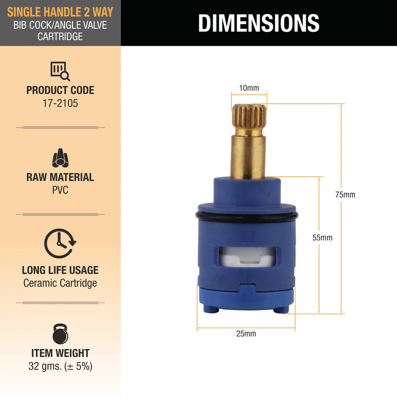 Single Handle 2 Way Bib Tap/Angle Valve Cartridge (Pack of 2)