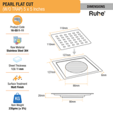 Pearl Square Flat Cut 304-Grade Floor Drain (5 x 5 Inches) dimensions and sizes
