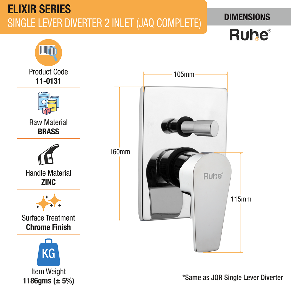 Elixir Single Lever 2-inlet Diverter (JAQ Complete Set) dimensions, raw material, item weight
