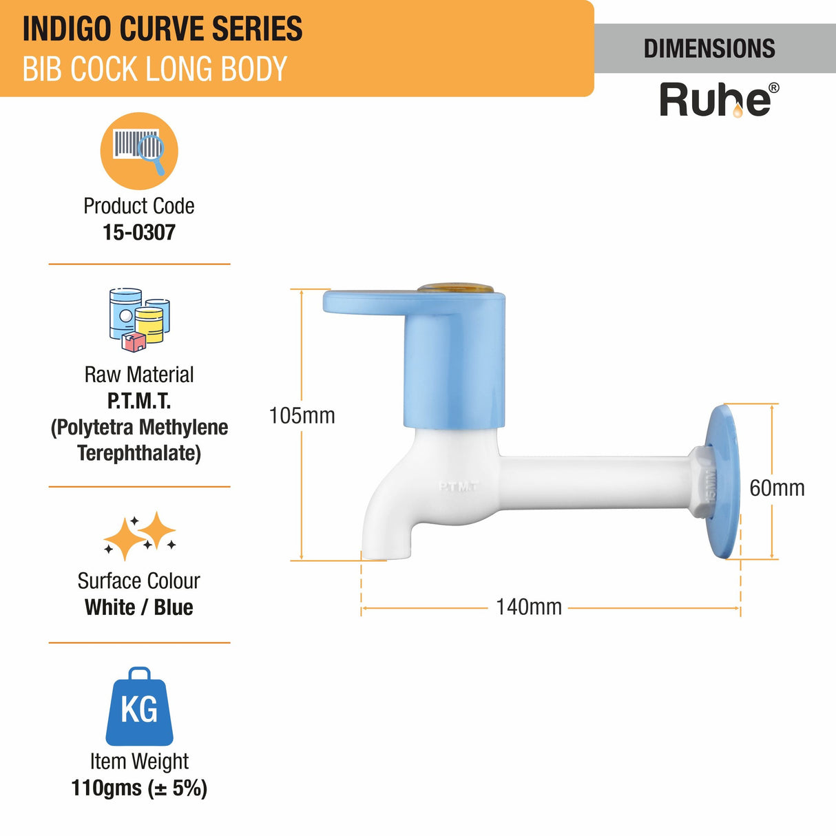 Indigo Curve Bib Tap Long Body PTMT Faucet - by Ruhe®