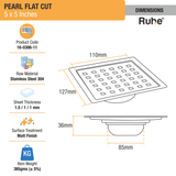 Pearl Floor Drain Square Flat Cut (5 x 5 Inches) with Cockroach Trap (304 Grade) dimensions and size