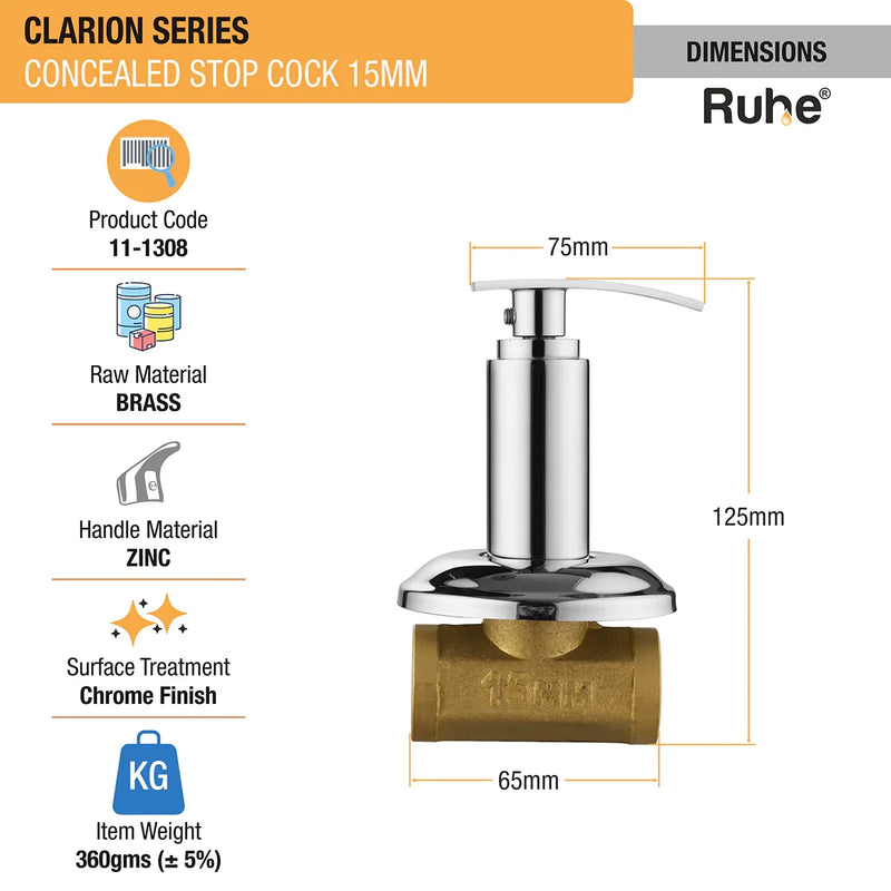 Clarion Concealed Stop Valve Brass Faucet (15mm)- by Ruhe