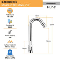 Clarion Swan Neck with Small (12 inches) Round Swivel Spout Faucet dimensions and size