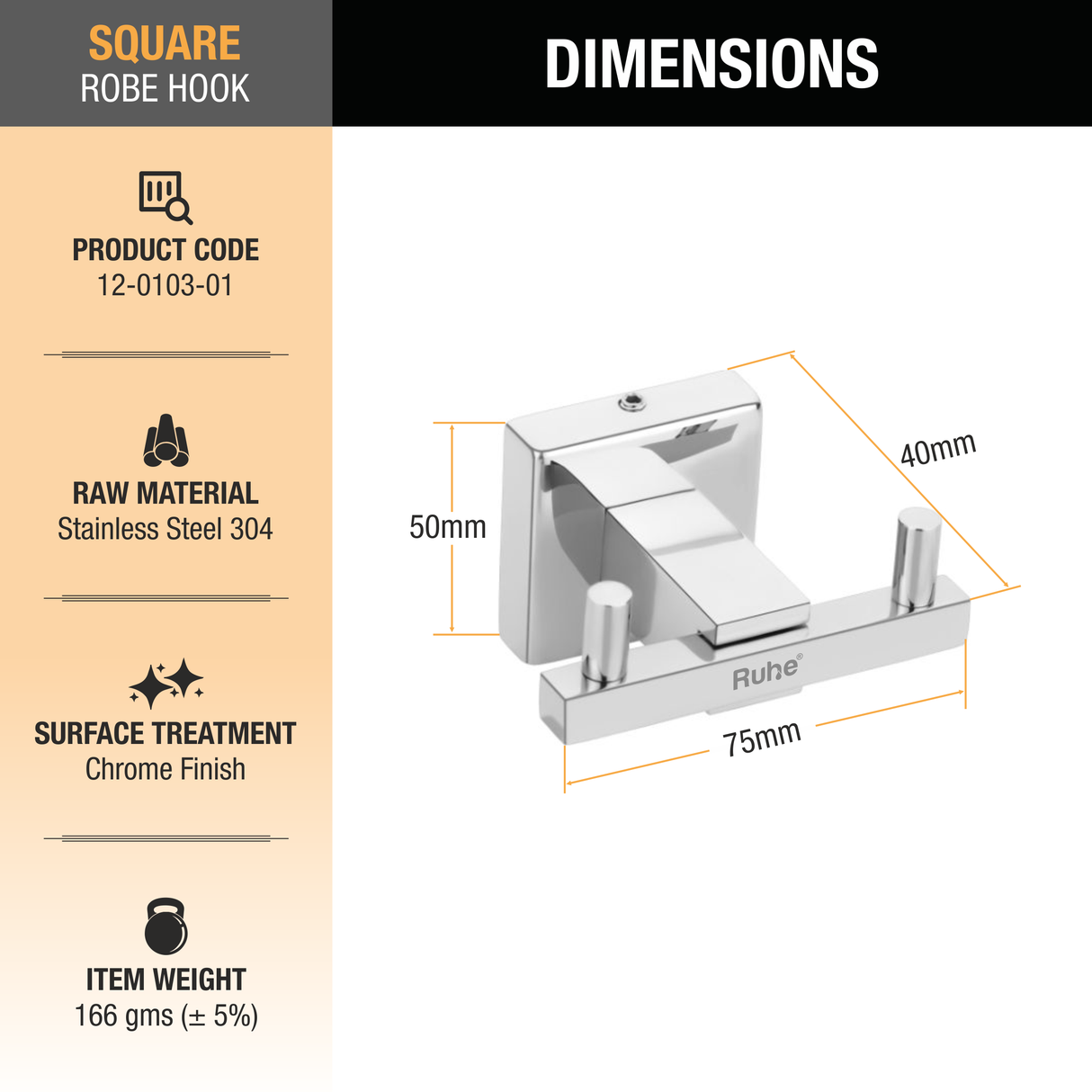 Square Stainless Steel Robe Hook (304 Grade) 2