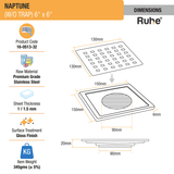 Naptune Square Floor Drain (6 x 6 Inches) -  by Ruhe®