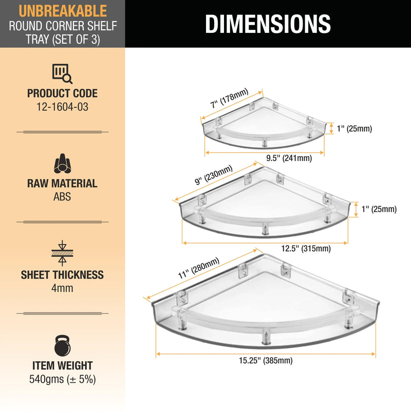 Round ABS Corner Shelf (Small) Tray (Set of 3)