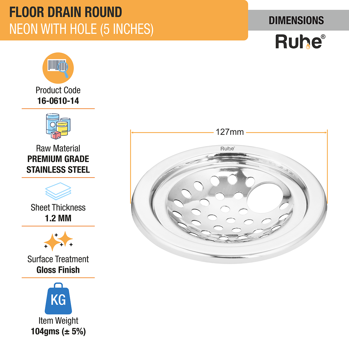 Neon Round with Collar Floor Drain (5 Inches) with Hole (Pack of 2) - by Ruhe®