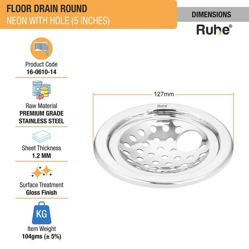 Neon Round with Collar Floor Drain (5 Inches) with Hole (Pack of 2) - by Ruhe