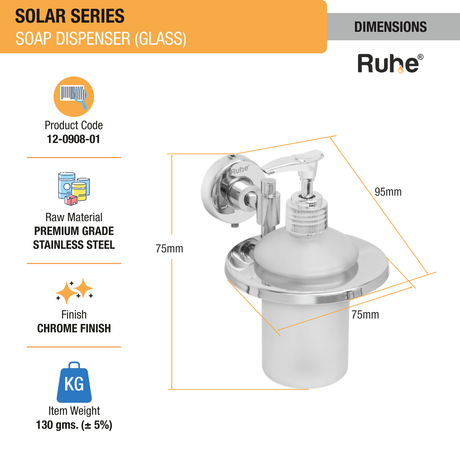 Solar Stainless Steel Soap Dispenser (Glass) dimensions and size